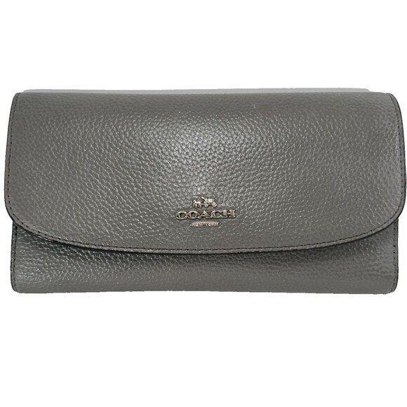 Coach Handbags - Coach Pebbled Gray Leather Slim Envelope Wallet Clutch snap closure